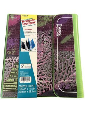 Mead Original Trapper Keeper Binder Retro Portfolio Style Purple Green Cheetah